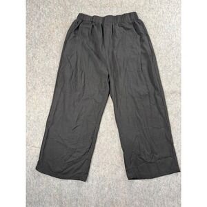Unbranded Wide Leg Crop Pants Womens M Black Cotton Blend Elastic Waist Boho